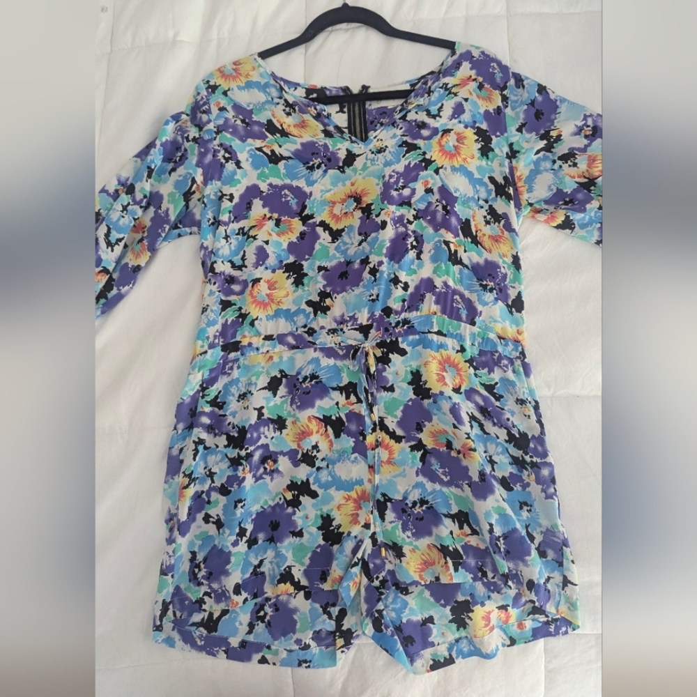 Yumi Kim Floral Multicolor Romper 100% Silk Size L